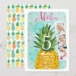 Invitación Azul y amarillo de moda Piña Tropical Fruta