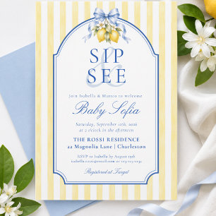 Invitación Azul y Amarillo Limón Amalfi Cítrico Sip & See