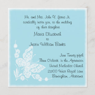 Invitación azul y blanca de la boda del cuadrado