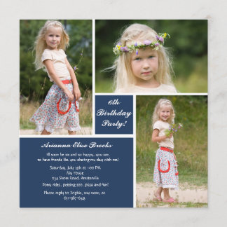 Invitación azul y blanca de la foto tres