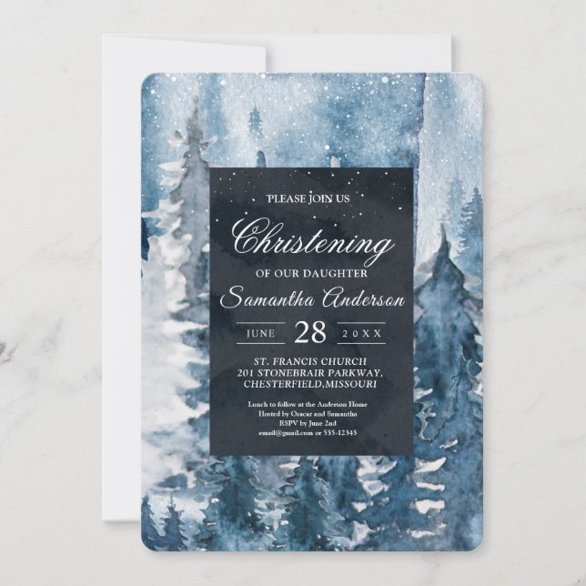 Invitación azul y blanca del bosque acuático inver (Anverso)