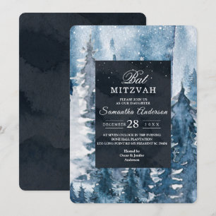Invitación azul y blanca del bosque acuático inver