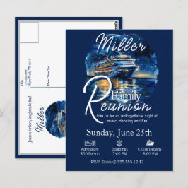 Invitación azul y blanca del crucero Reunión Famil