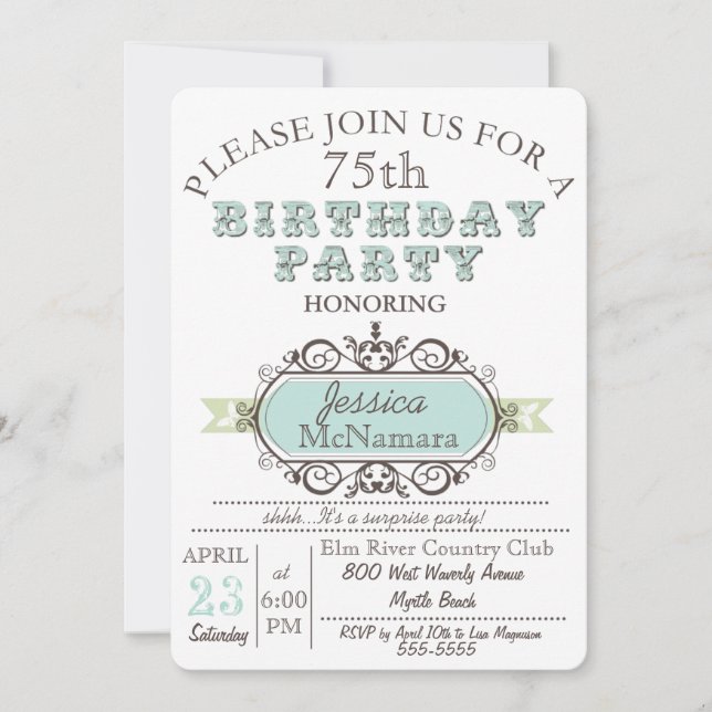 Invitación azul y blanca elegante de lujo del (Anverso)
