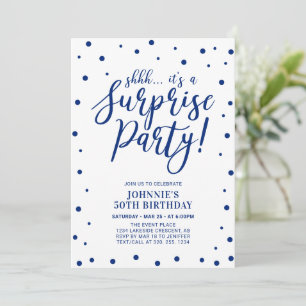 Invitación Azul y Blanco   Fiesta de Cumpleaños Sorpresa para