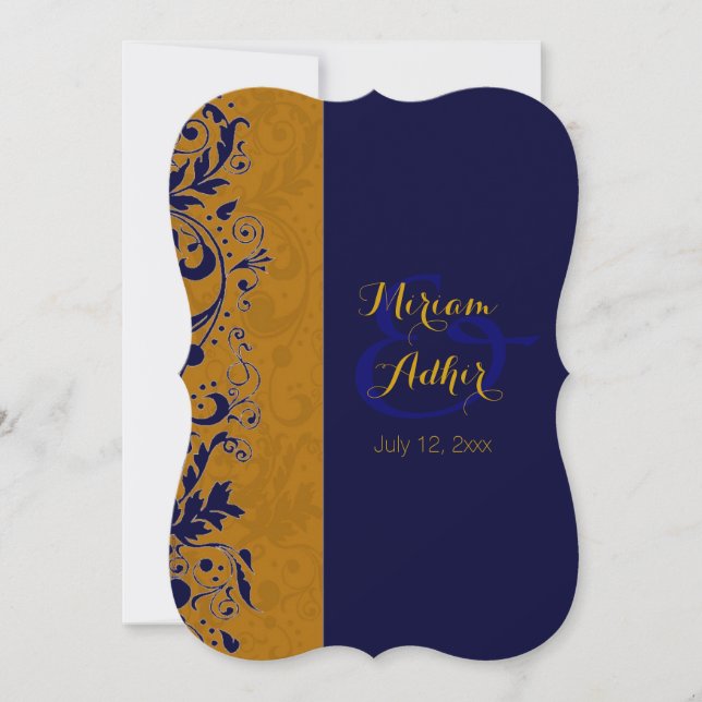 Invitación Azul y boda o compromiso musulmán del oro (Anverso)