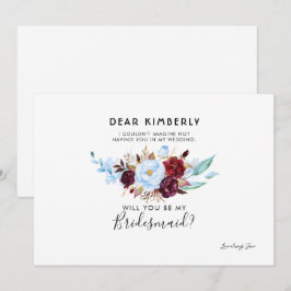 Invitación Azul y Borgoña agitados serás mi dama de honor