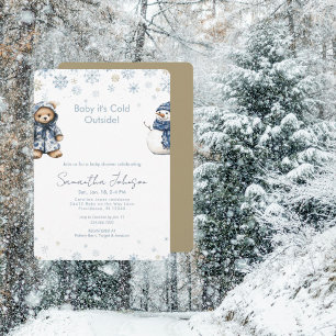 Invitación Azul y dorado  Baby It's Cold Outside Nevado Bebe 