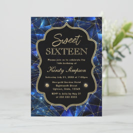 Invitación Azul y Dorado Cristal de Galaxia de Medianoche Dul
