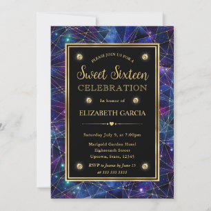 Invitación Azul y Dorado Cristal Galaxia de Medianoche Dulces