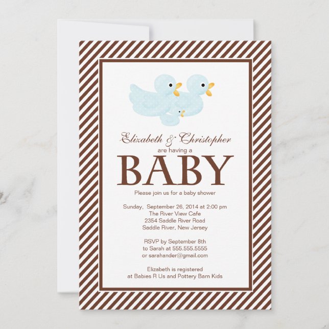 Invitación Azul y muchacho modernos Baby Shower de los pares (Anverso)