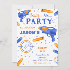 Invitación Azul y Naranja Dart Gun