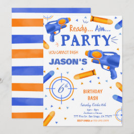 Invitación Azul y Naranja Dart Gun