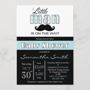 Invitación azul y negra de Little Man Baby Shower
