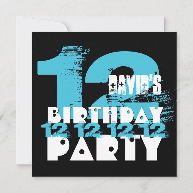 Invitación AZUL y NEGRO 11ª fiesta de cumpleaños V08 de 12 añ (Anverso)