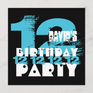 Invitación AZUL y NEGRO 11ª fiesta de cumpleaños V08 de 12 añ