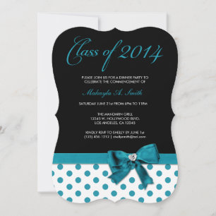 Invitación Azul y negro Verde azulados con puntos de polka cl