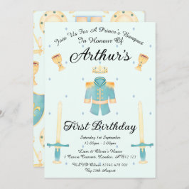 Invitación Azul y oro acuarela Principito Cumpleaños