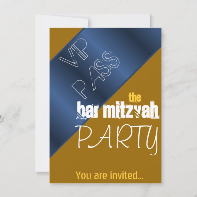 Invitación Azul y oro Bat Mitzvah Bar Mitzvah fiesta (Anverso)