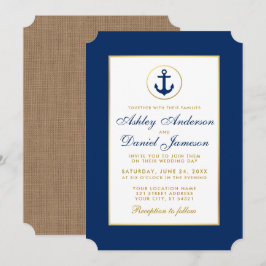 Invitación azul y oro Boda náutico B