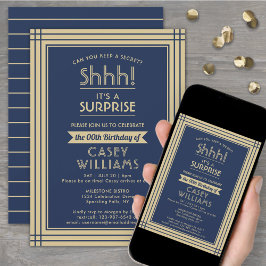 Invitación Azul y oro de la marina de cumpleaños descargable 