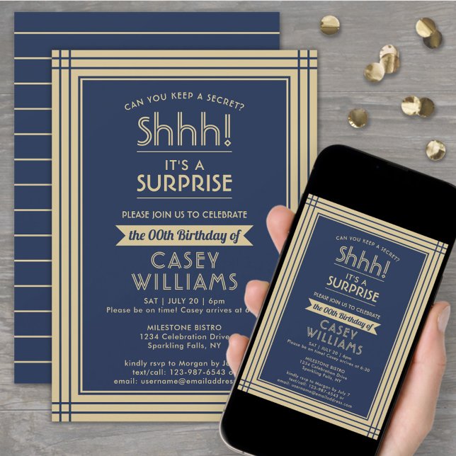 Invitación Azul y oro de la marina de cumpleaños descargable  (Subido por el creador)