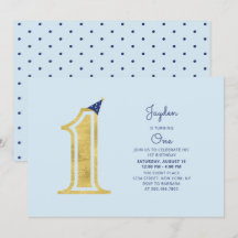 Azul y oro | Niño moderno lindo Fiesta de primer c