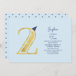 Invitación Azul y oro | Pequeño y moderno Fiesta del segundo