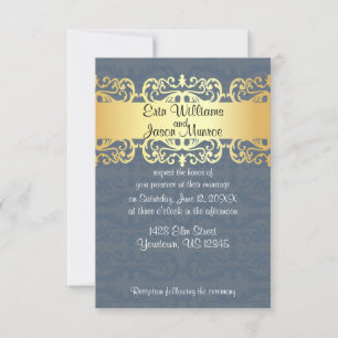 Invitación azul y oro y corazón