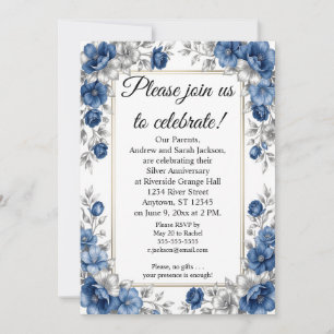 Invitación Azul y Plata con Marco 25 Aniversario