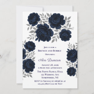 Invitación Azul y plata de la marina deja brunch y burbuja