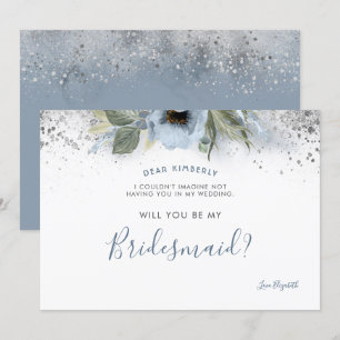 Invitación Azul y plata polvorientos serás mi dama de honor