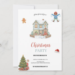 Invitación azul y rojo la navidad en la casa de nieve