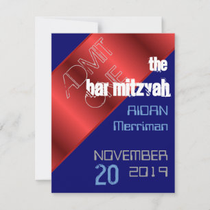 Invitación Azul y rojo metal Bat Mitzvah Bar Mitzvah