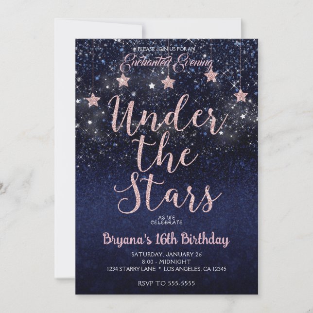 Invitación Azul y rosa bajo las estrellas Noche estrellada Du (Anverso)