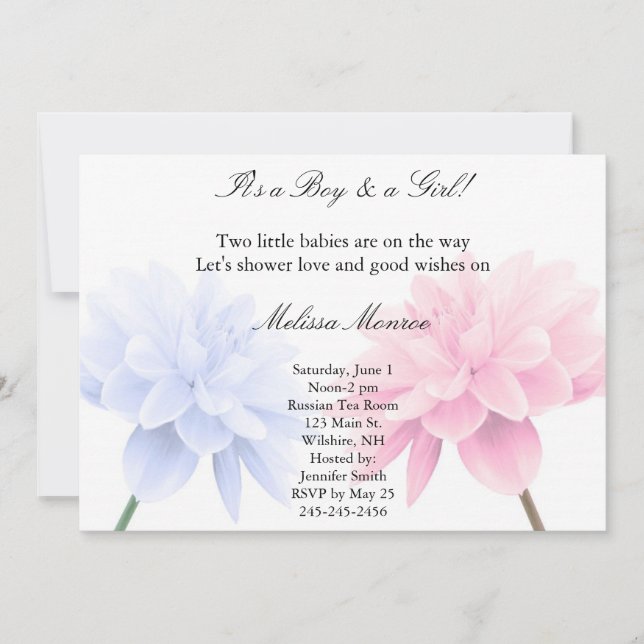 Invitación azul y rosada floral de la ducha de los (Anverso)