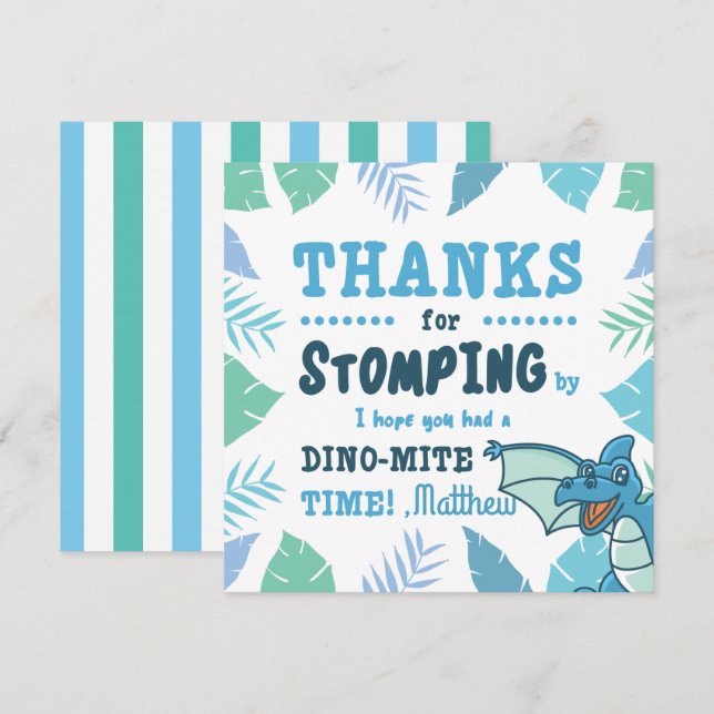 Invitación Azul y verde de los dinosaurios cutáneos (Anverso / Reverso)