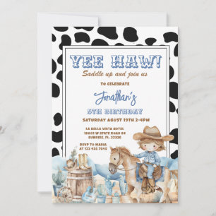 Invitación ¡Azul Yee haw! Cumpleaños Rodeo Vaquero Occidental