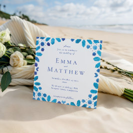 Invitación Azulejo Azul Geométrico Marroquí Cuadrado Boda