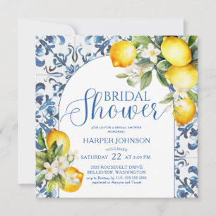 Invitación Azulejo Azul Limón Tema Italiano Amalfi Despedida 