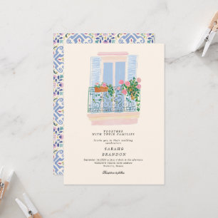 Invitación Azulejo azul oliva acuarela boda Grecia