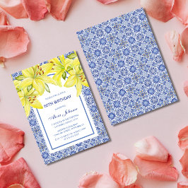 Invitación Azulejo azul portugués amarillo Lily cumpleaños