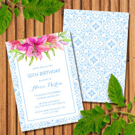 Invitación Azulejo Azul Portugués Lily Cualquier Cumpleaños d