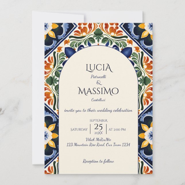 Invitación Azulejo azul Talavera vintage boda mexicano (Anverso)