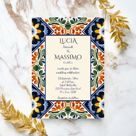 Invitación Azulejo azul Talavera vintage boda mexicano