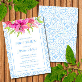 Invitación Azulejo Azulejo Azules Lily 16 cumpleaños