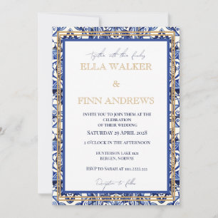 Invitación Azulejo Clásico Español Azul y Blanco