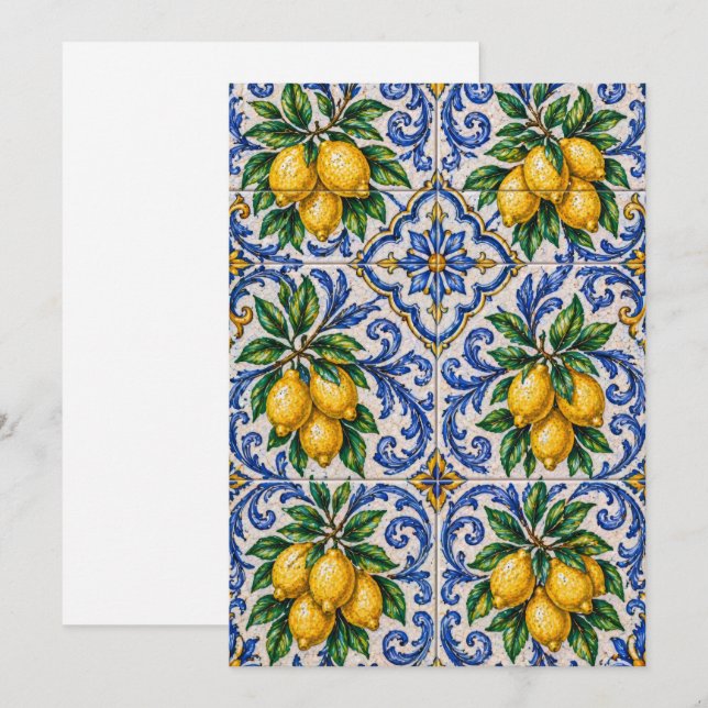 Invitación Azulejo de Baldosa de Limón Mediterráneo (Anverso / Reverso)