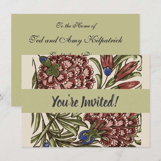 Invitación Azulejo de Flor de Clavel Antiguo Rústico Arte De  (Anverso / Reverso)
