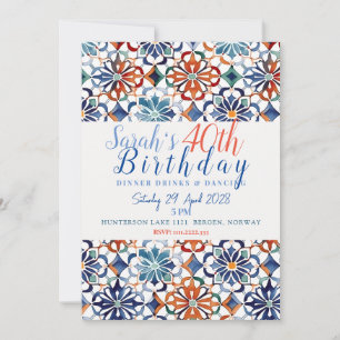 Invitación Azulejo de Patrón Floral Geométrico Simple